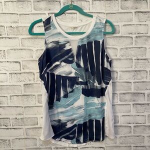 Women’s Tribal Jeans blue streak print sleeveless top white back Small